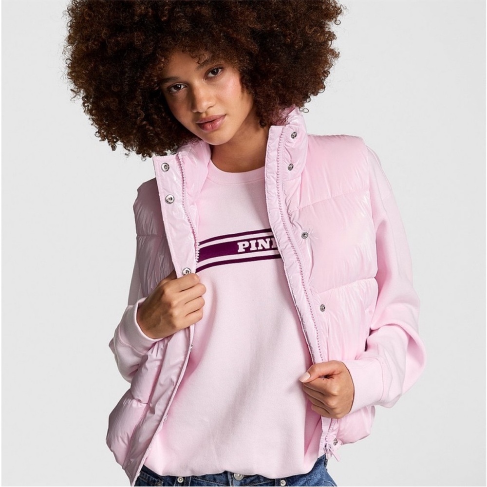 High Shine Marshmallow Puffer Vest by PINK